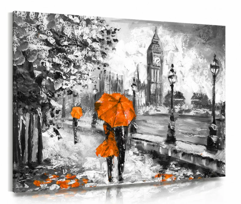 Obraz zakochani pod pomarańczowym parasolem - obrazek 1