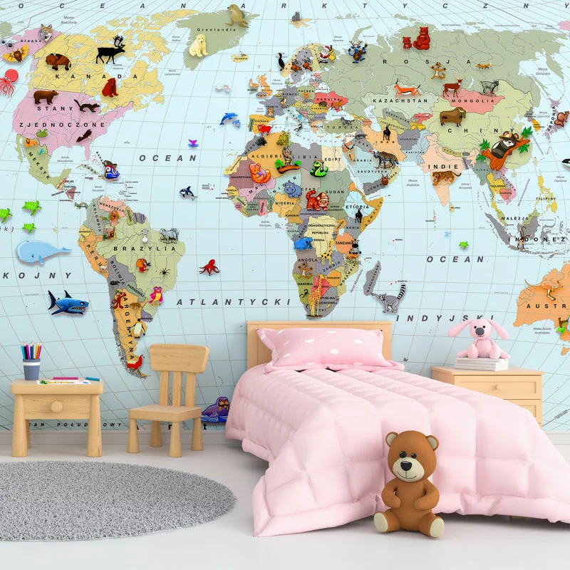 Fototapeta kolorowa mapa świata dla dzieci po polsku - obrazek 1