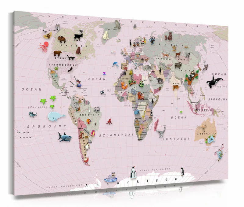 Obraz różowa mapa świata dla dzieci - obrazek 1
