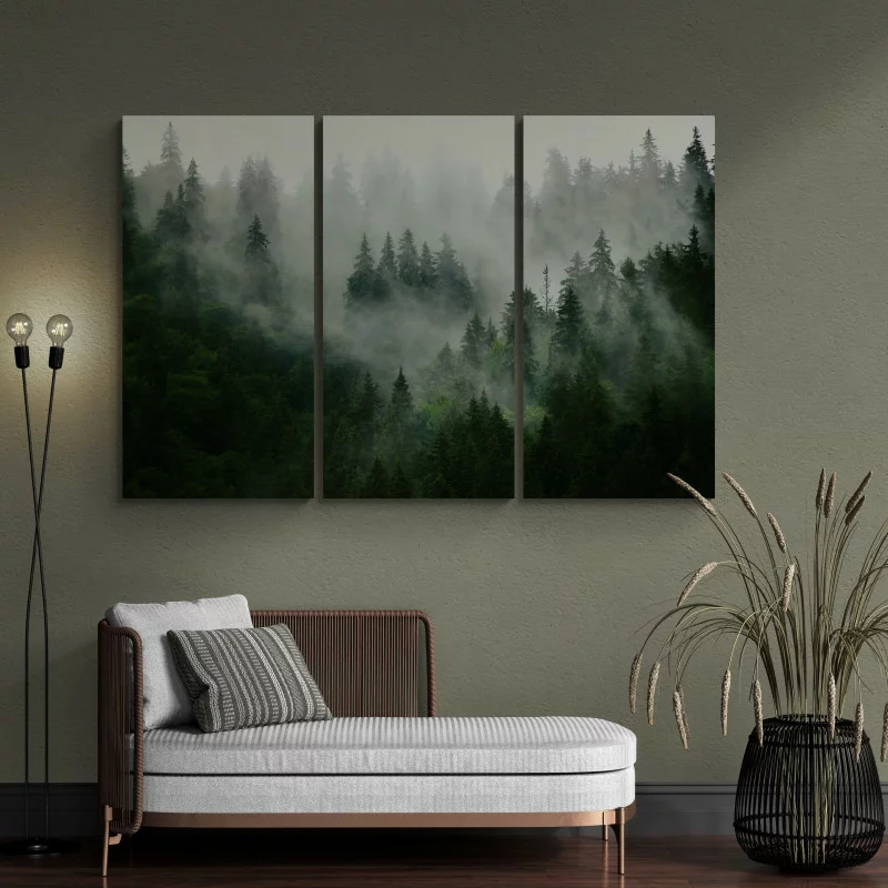 Duży obraz do salonu - zamglony las - obrazek 1