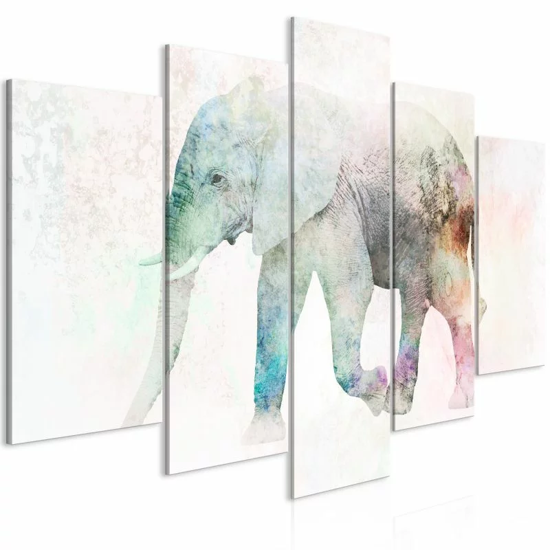 Obraz - Malowany słoń (5-częściowy) szeroki - obrazek 1