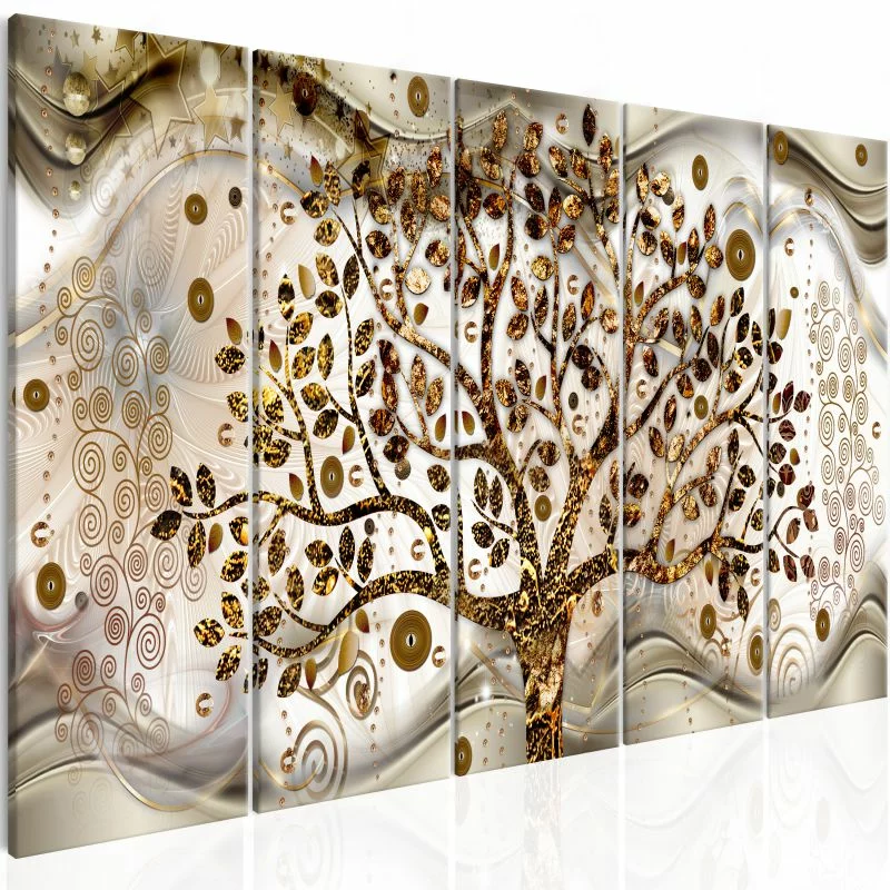 Obraz - Drzewo i fale (5-częściowy) brązowy - obrazek 1
