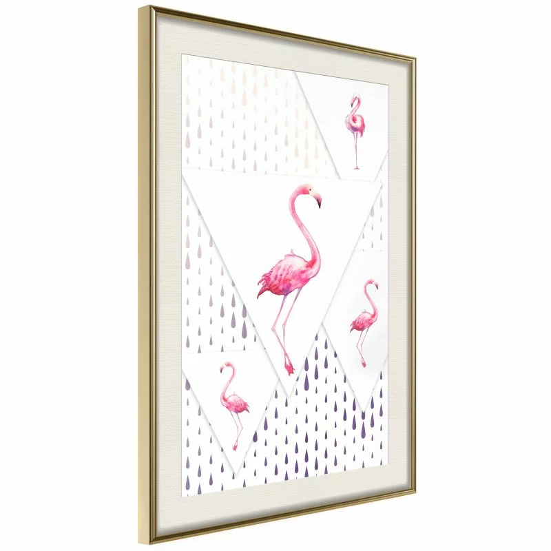 Plakat - Flamingi i trójkąty - obrazek 1