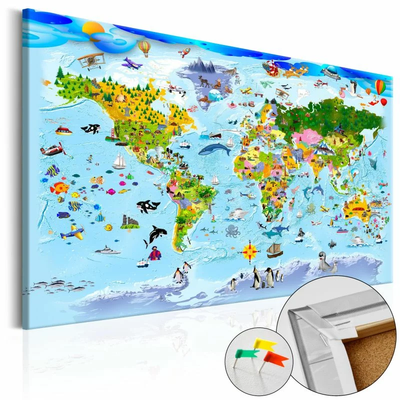 Obraz na korku - Mapa dla dzieci: Kolorowe podróże [Mapa korkowa] - obrazek 1