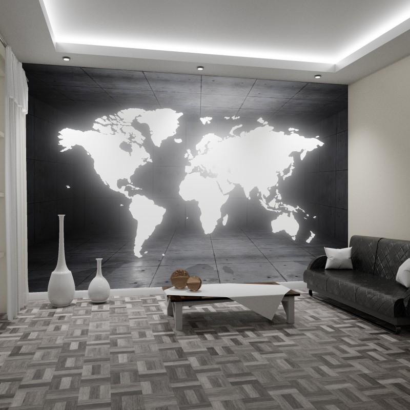 Fototapeta 3D mapa świata czarno biała