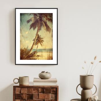 Plakat w ramie - palmy na bezludnej wyspie vintage
