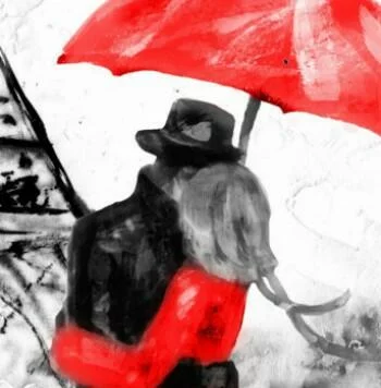 Obraz zakochani pod czerwoną parasolką - obrazek 3