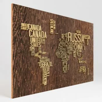 Obraz na korku 10mm - mapa napisowa w drewnie