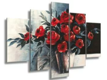 Obraz ręcznie malowany 5-elementowy róże w wazonie