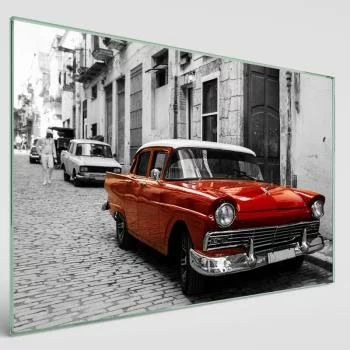 Obraz na szkle hartowanym - stare czerwone auto