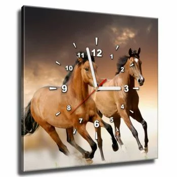 Obraz kwadratowy z zegarem - konie