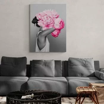 Obraz - dziewczyna z różowymi kwiatami