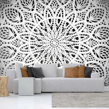 Fototapeta wodoodporna - Orient - biała geometryczna kompozycja w typie mandali na czarnym tle
