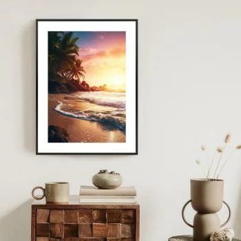 Plakat w ramie - plaża, morze i drzewa palmowe