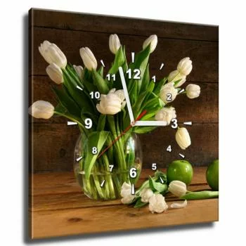 Obraz kwadratowy z zegarem - tulipany