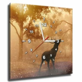 Obraz kwadratowy z zegarem - jeleń