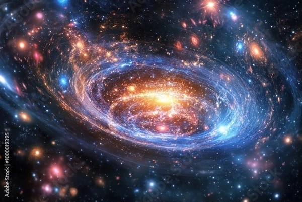 Obraz A Spiraling Galaxy with a Bright Center and Scattered Stars