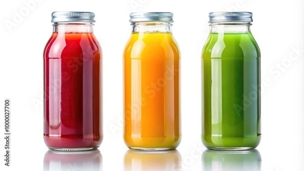 Fototapeta Juice bottles on white background with reflection