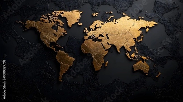 Obraz Golden World Map on Black Background