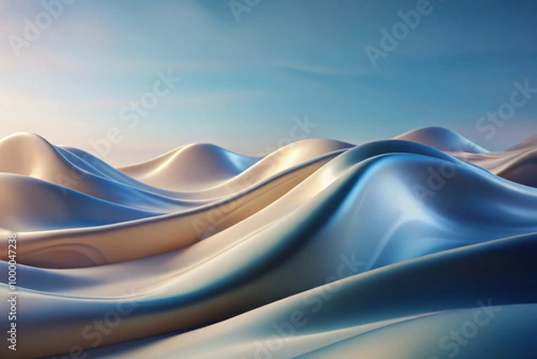 Fototapeta Gentle waves of fabric glisten softly under the early morning sunlight, creating a serene landscape of textured elegance. Generative AI