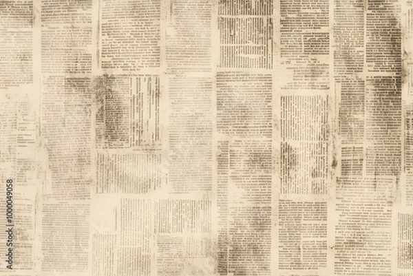Fototapeta Newspaper paper grunge aged newsprint pattern background. Vintage old newspapers template texture