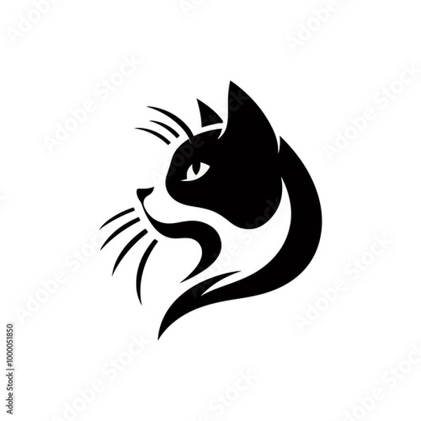 Obraz Monochrome Cat Face  Elegant Feline Silhouette Minimalist Cat Line Art, Stylized Cat Portrait design.