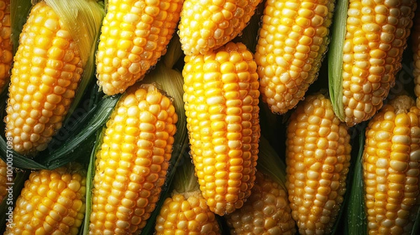 Obraz Top view of Fresh yellow corn with water droplets. Generative AI
