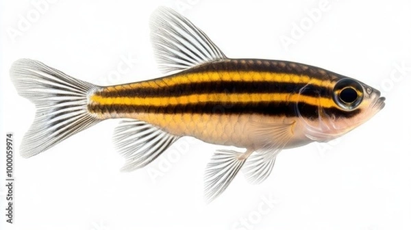 Fototapeta Zebra Danios fish full body isolate on transparency background PNG