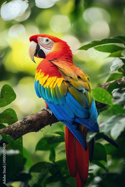 Obraz Bunter Papagei  auf einem Ast im Wald