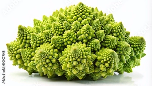 Fototapeta Fresh Romanesco Broccoli Head with Intricate Patterns and Vibrant Green Color on White Background