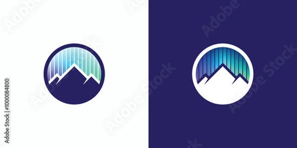Fototapeta A combination logo that combines the shape of a mountain, and aurora light. Icon for business, outdoor, travel, and personal branding.