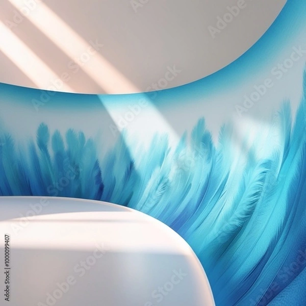 Fototapeta  abstract blue background for product presentation with sunlight and blurred shadows wall. Isolated on white background . Generative Ai 