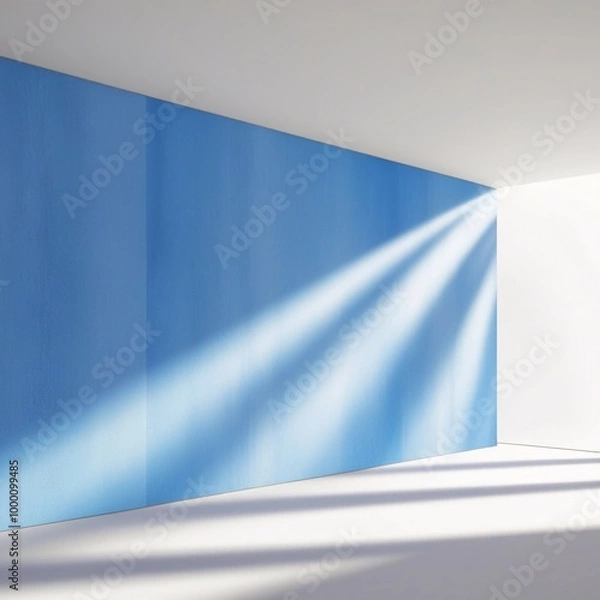 Fototapeta  abstract blue background for product presentation with sunlight and blurred shadows wall. Isolated on white background . Generative Ai 