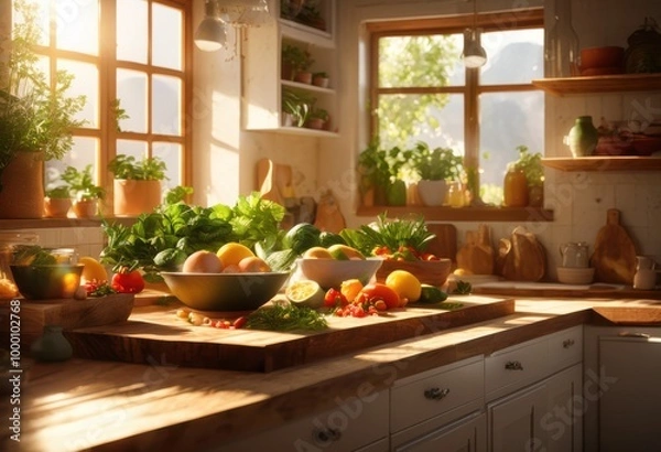 Fototapeta vibrant ingredients colorful meal preparation fresh fruits herbs culinary delight, vegetables, chef, plate, food, texture, design, display, mix, slice, chop