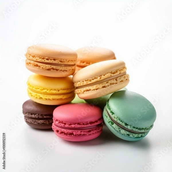 Obraz  colorful macarons and white background 