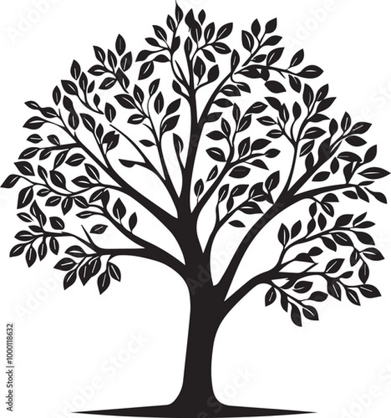 Fototapeta Tree with leaf silhouette drawing sketch, Tree silhouette on white background