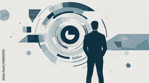 Fototapeta Silhouette of a businessman standing in front of an abstract chart symbolizing success and goal achievement