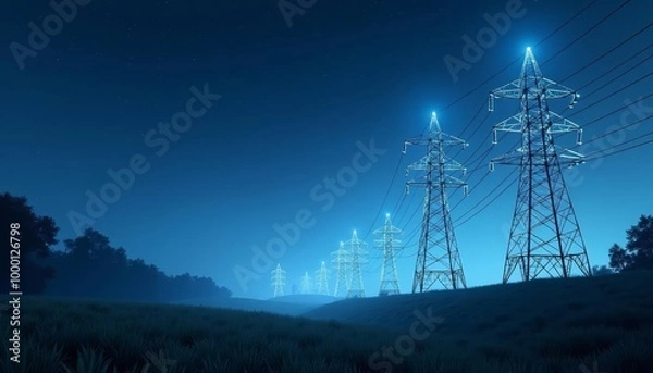 Obraz  Electricitys silent sentinels under the night sky
