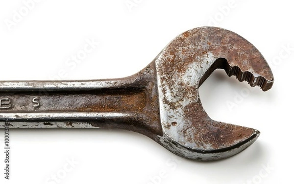 Fototapeta Old rusty spanner on a white background, closeup of photo