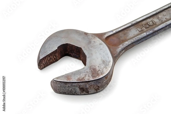 Fototapeta Old rusty spanner on a white background, closeup of photo