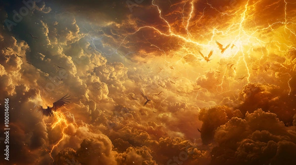 Fototapeta The final war in heaven: Satan and his angels cast out of heaven by Michael, dramatic and intense battle in the clouds.
Bible God Jesus Christ savior JHWH last days torah new testament old testament.
