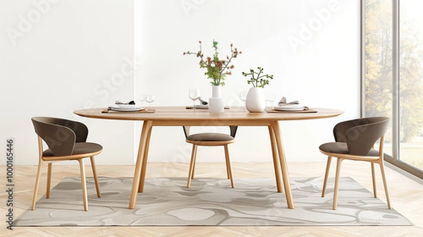 Fototapeta Dining table in a modern dining room with stylish interior design and elegant decor
