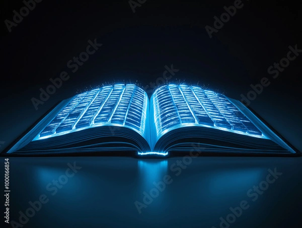 Fototapeta Glowing Digital Book with Futuristic Blue Light Effect