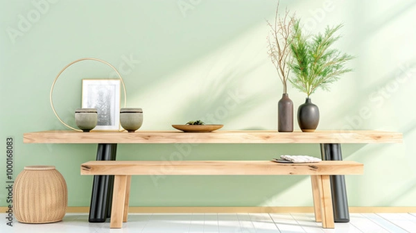 Obraz Table decor arrangement with home accents and greenery for modern interior design