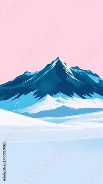 Fototapeta Mountain with flat snowy base at dawn