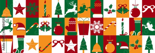 Fototapeta Stylish New Year's Christmas Bauhaus collage. Gift wrap or holiday banner. Seamless pattern.