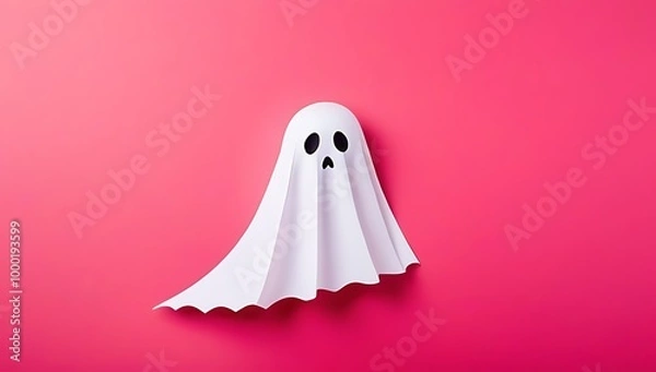 Fototapeta halloween crafts paper ghost pink paper background copy space text halloween concept
