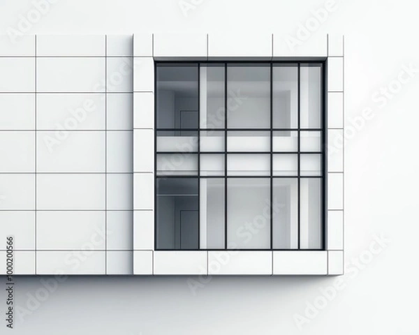 Fototapeta Bank facade with rectangular glass windows and a clean, monochrome white surface, Modernist, sharp angles, soft natural light