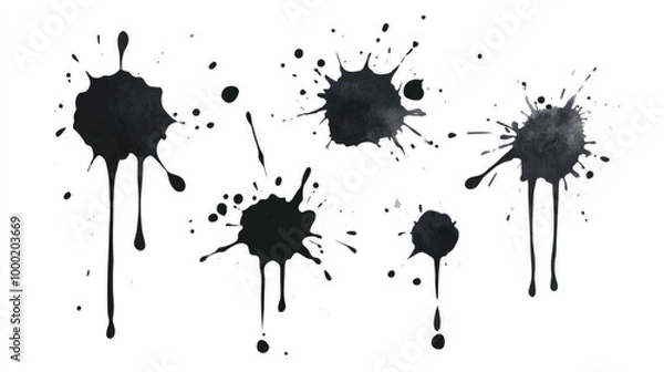 Fototapeta Black ink splatters on white background