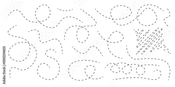 Fototapeta Hand-drawn dotted and dashed lines illustrations isolated collection set. Vector icons in flat style